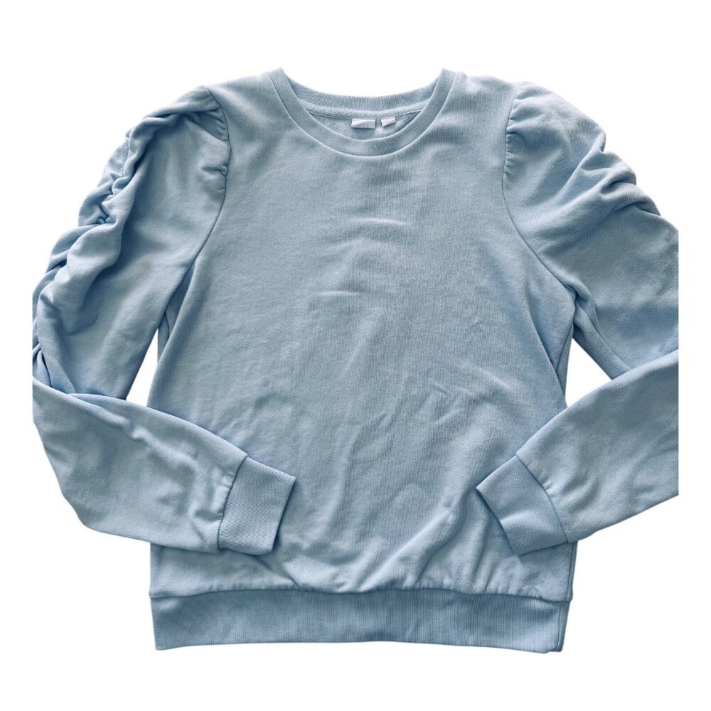 Gap Womens Sweatshirt S Baby Blue Ruched Puff Sleeve Soft